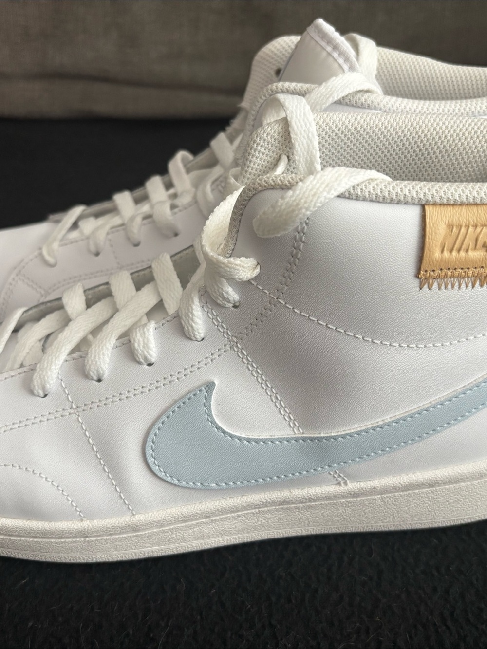 Nike Court Royale 2 High-Top Sneakers in White with Light Blue Swoosh